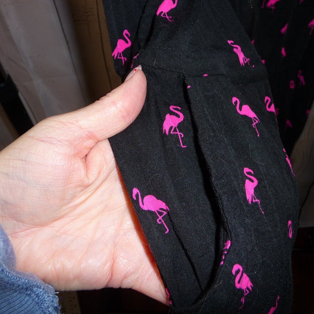 Torrid - Mini Challis Zip-Front Shirt Dress - Flamingos - Black, Pink - 3x - Picture 4 of 9